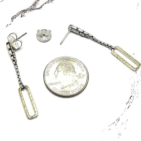 JAI by John Hardy 925 Sterling Silver & 14K Textured Paperclip Drop Earrings - Picture 4 of 4